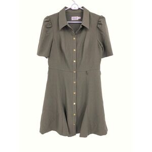 Eliza J Olive Green Puff Sleeve Button Front Dress Size‎ 12 *missing tie*